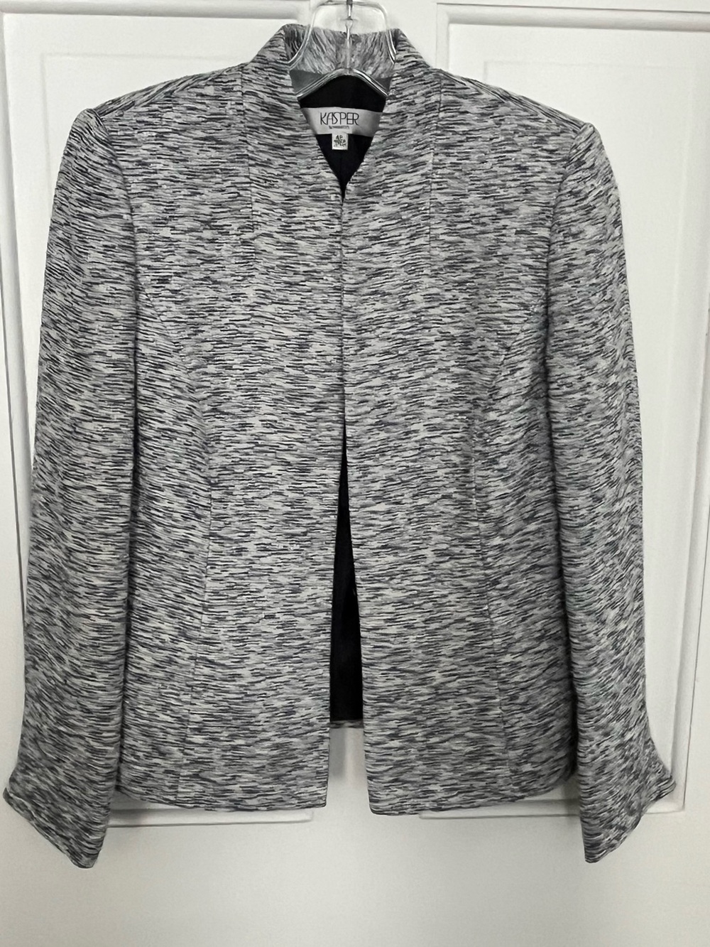 Kasper 4 Petite Women's Open-Front Textured Blue Gray Navy Tweed B